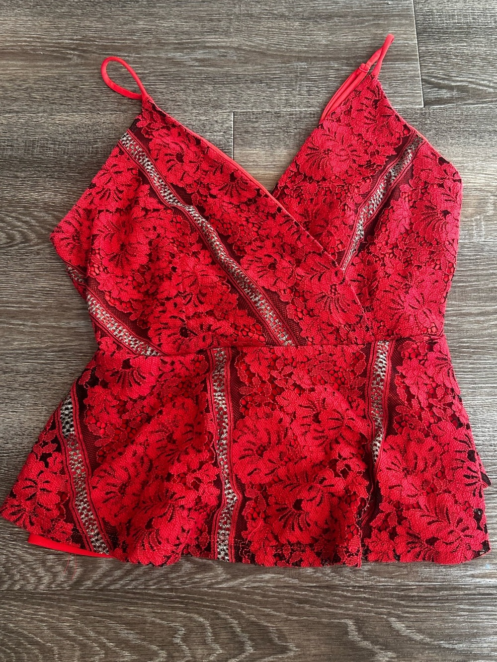 Monteau Red Lace Surplice Peplum Tank Top